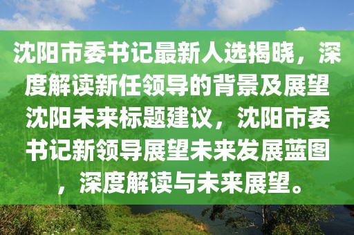 沈陽市委書記最新人選揭曉，深度解讀新任領(lǐng)導(dǎo)的背景及展望沈陽未來標(biāo)題建議，沈陽市委書記新領(lǐng)導(dǎo)展望未來發(fā)展藍(lán)圖，深度解讀與未來展望。