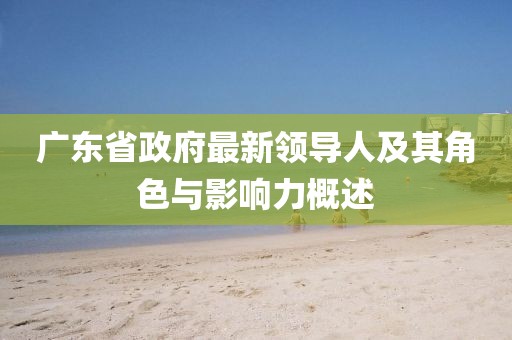 廣東省政府最新領(lǐng)導(dǎo)人及其角色與影響力概述